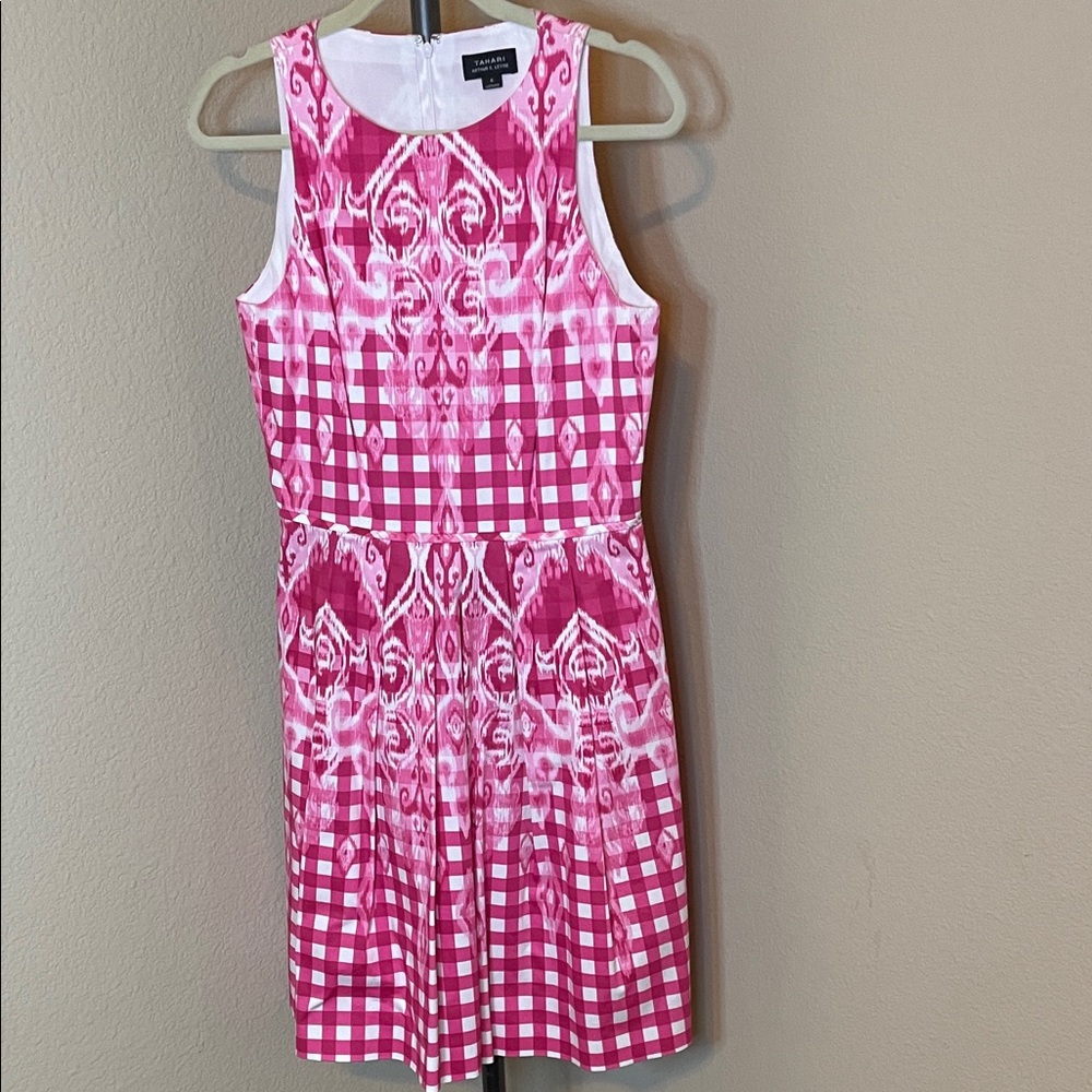 Tahari Pink and White Sleeveless Dress